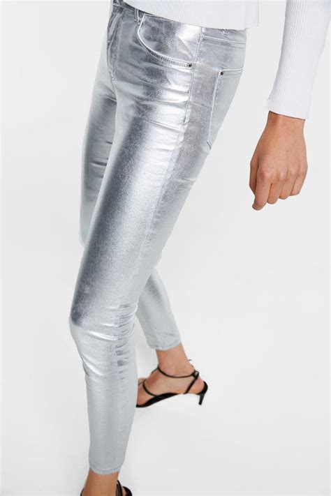 metallic jeans zara|metallic coated jeans.